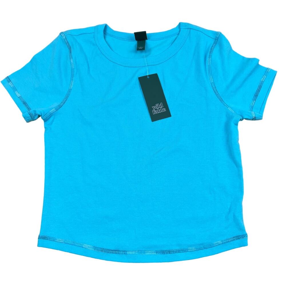 Wild Fable Women's Aqua Blue Short Sleeve Fitted T-Shirt - Size Large - NWT